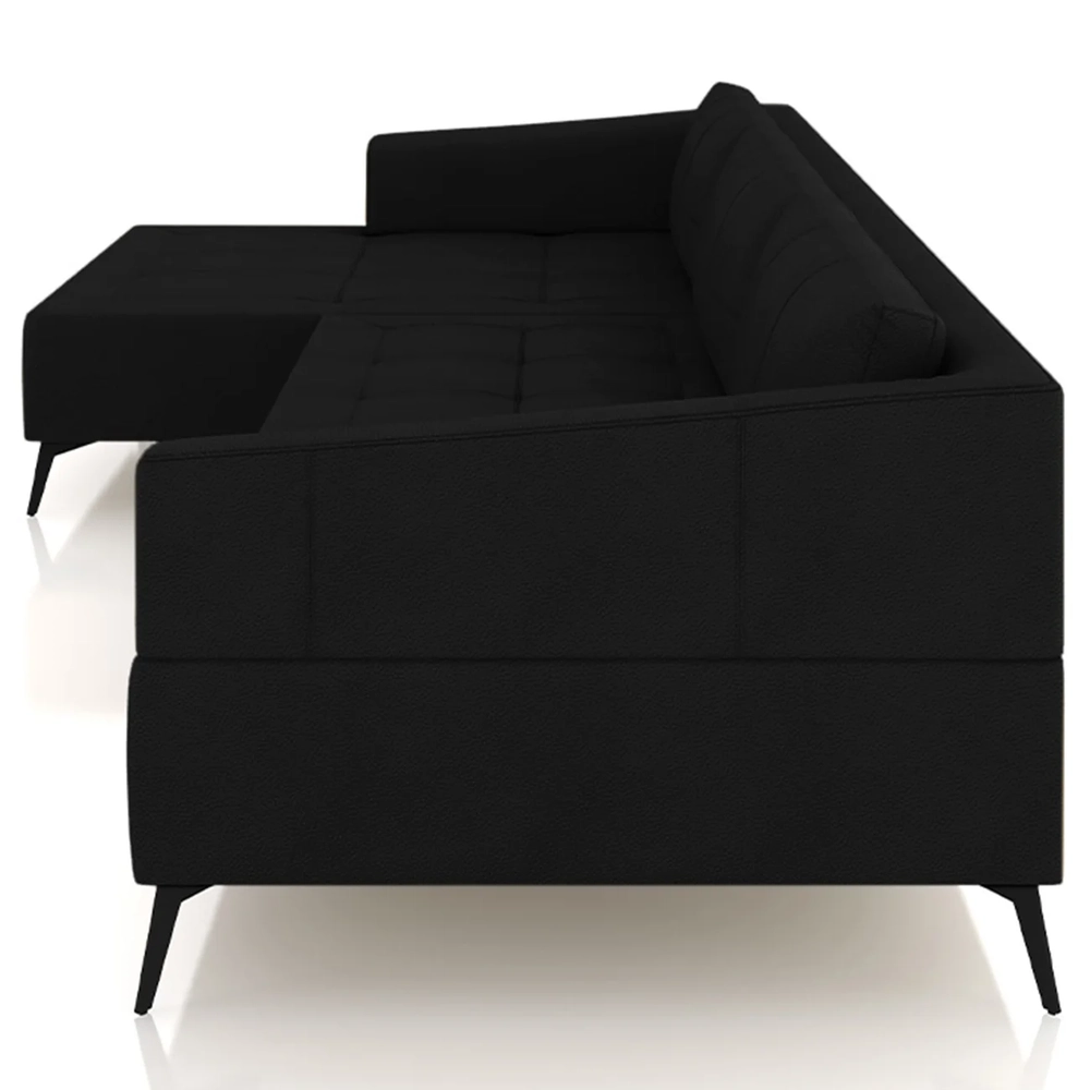 Sofá 4 Lugares 306cm Com Chaise Esquerdo Eko Couro Preto Z55 - Mpozenato