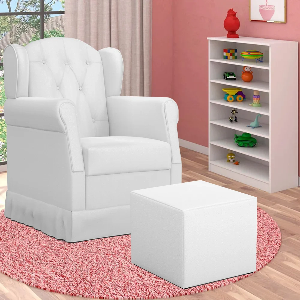 Poltrona de Amamentação com Puff Letícia e Armário Multiuso Bella Branco - Phoenix