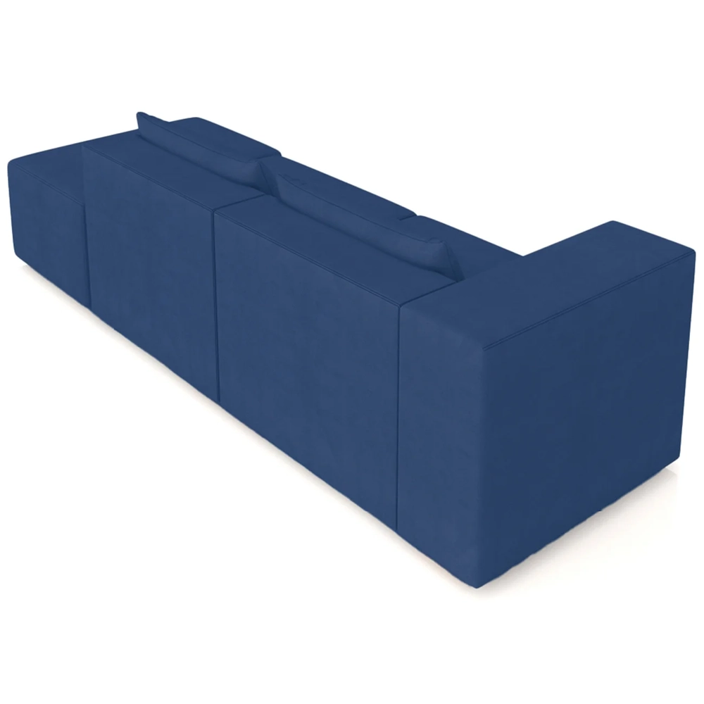 Sofá 5 Lugares 343cm Com Puff Direito Fay Veludo Azul Z55 - Mpozenato