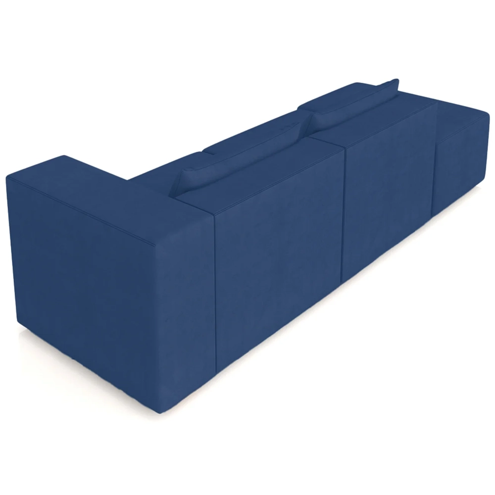 Sofá 4 Lugares 323cm Com Puff Esquerdo Fay Veludo Azul Z55 - Mpozenato