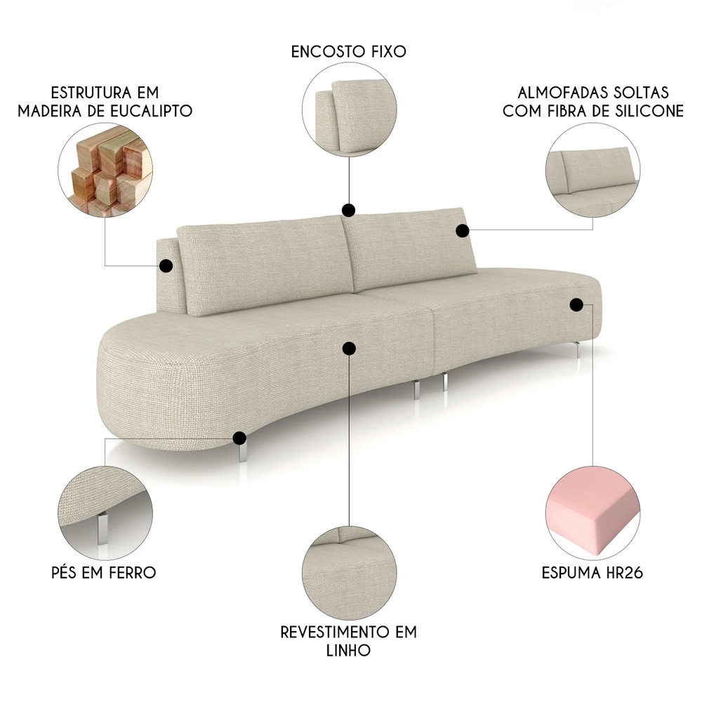 Sofá 2 Lugares 160cm Orgânico Pé Ferro Nagai Linho Cru Z55 - Mpozenato