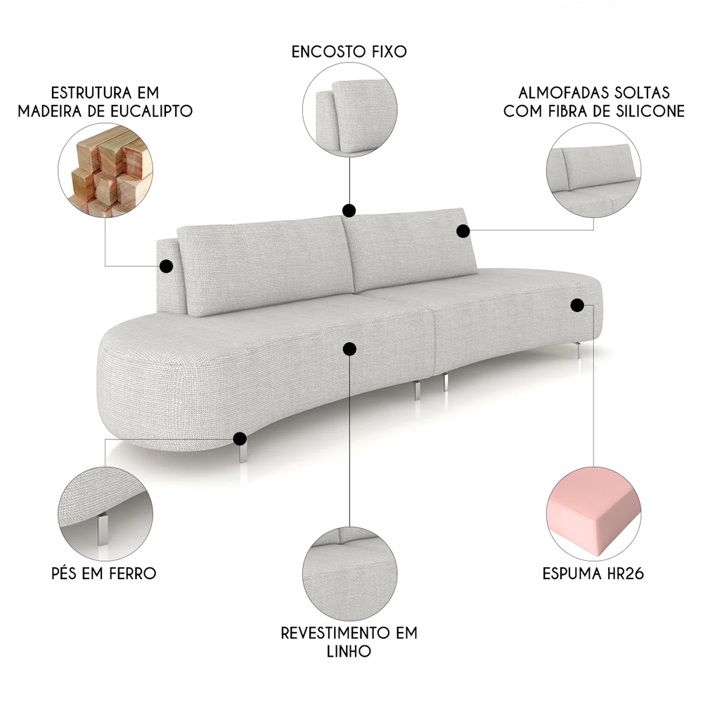 Sofá 2 Lugares 160cm Orgânico Pé Ferro Nagai Linho Gelo Z55 - Mpozenato