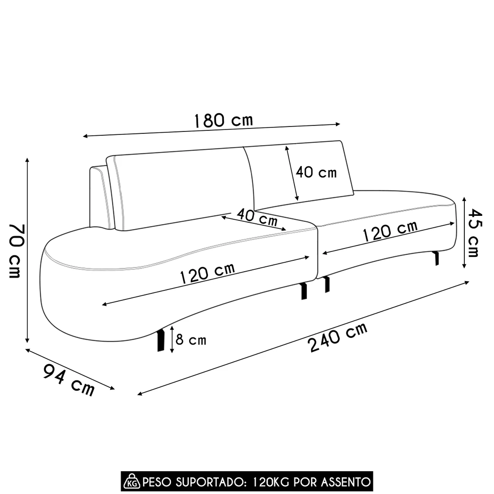 Sofá 4 Lugares 240cm Orgânico Pé Ferro Nagai Bouclê Cinza Z55 - Mpozenato