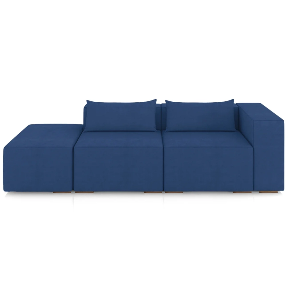 Sofá 4 Lugares 303cm Com Puff Esquerdo Fay Veludo Azul Z55 - Mpozenato