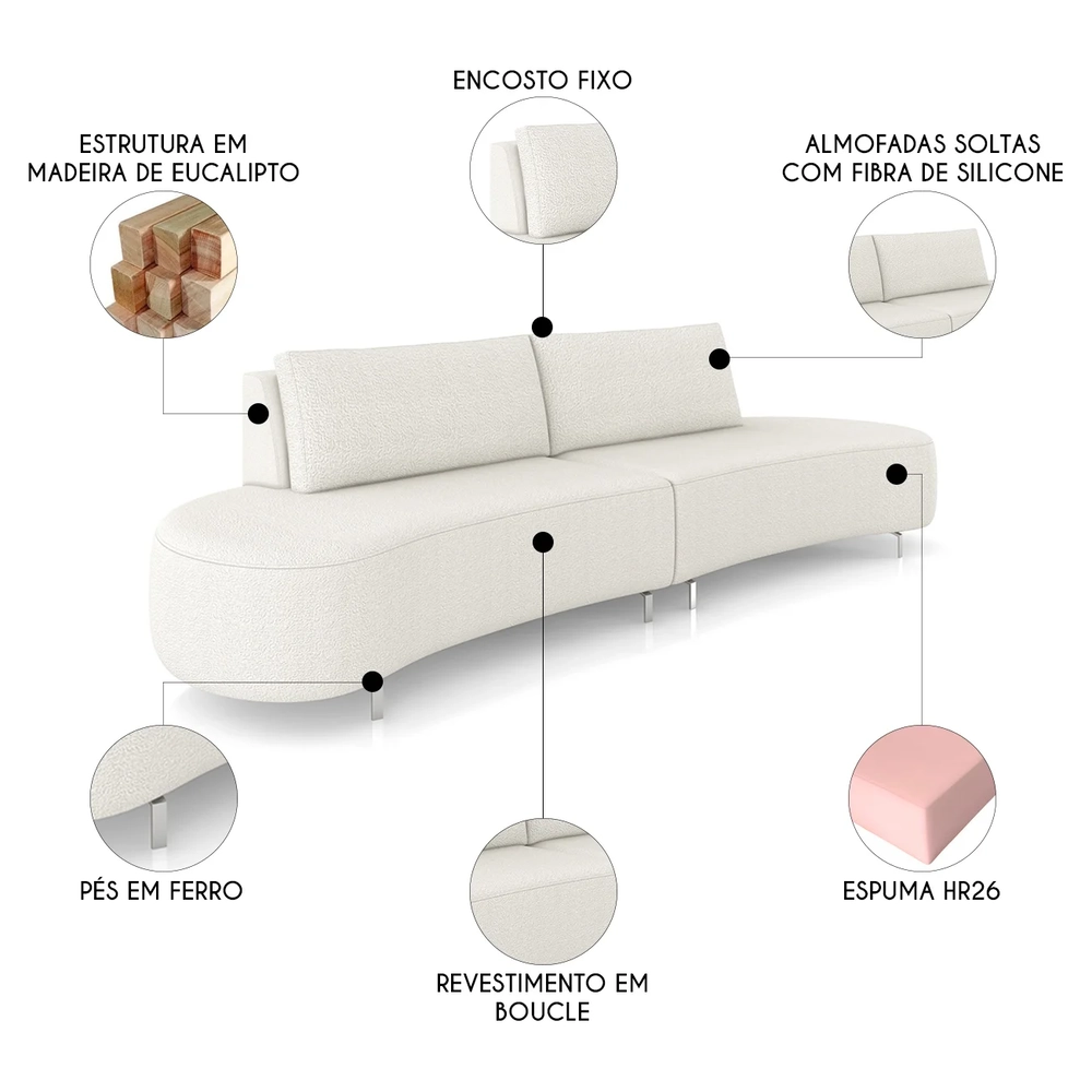 Sofá 2 Lugares 160cm Orgânico Pé Ferro Nagai Bouclê Cru Z55 - Mpozenato