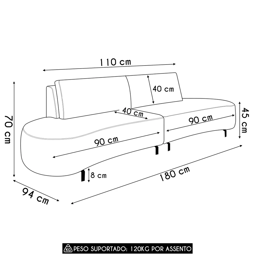 Sofá 3 Lugares 180cm Orgânico Pé Ferro Nagai Bouclê Bege Z55 - Mpozenato