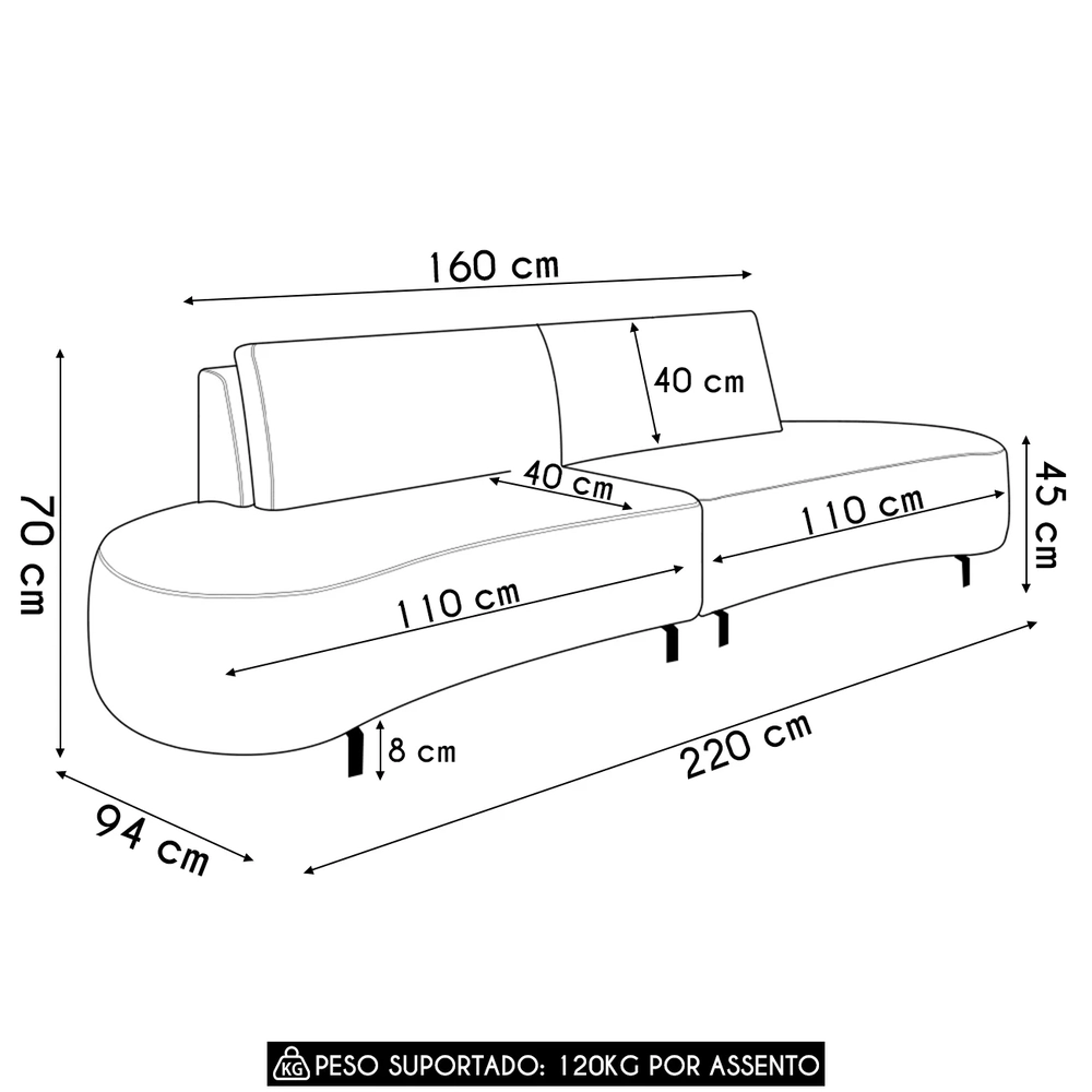 Sofá 3 Lugares 220cm Orgânico Pé Ferro Nagai Veludo Marrom Z55 - Mpozenato