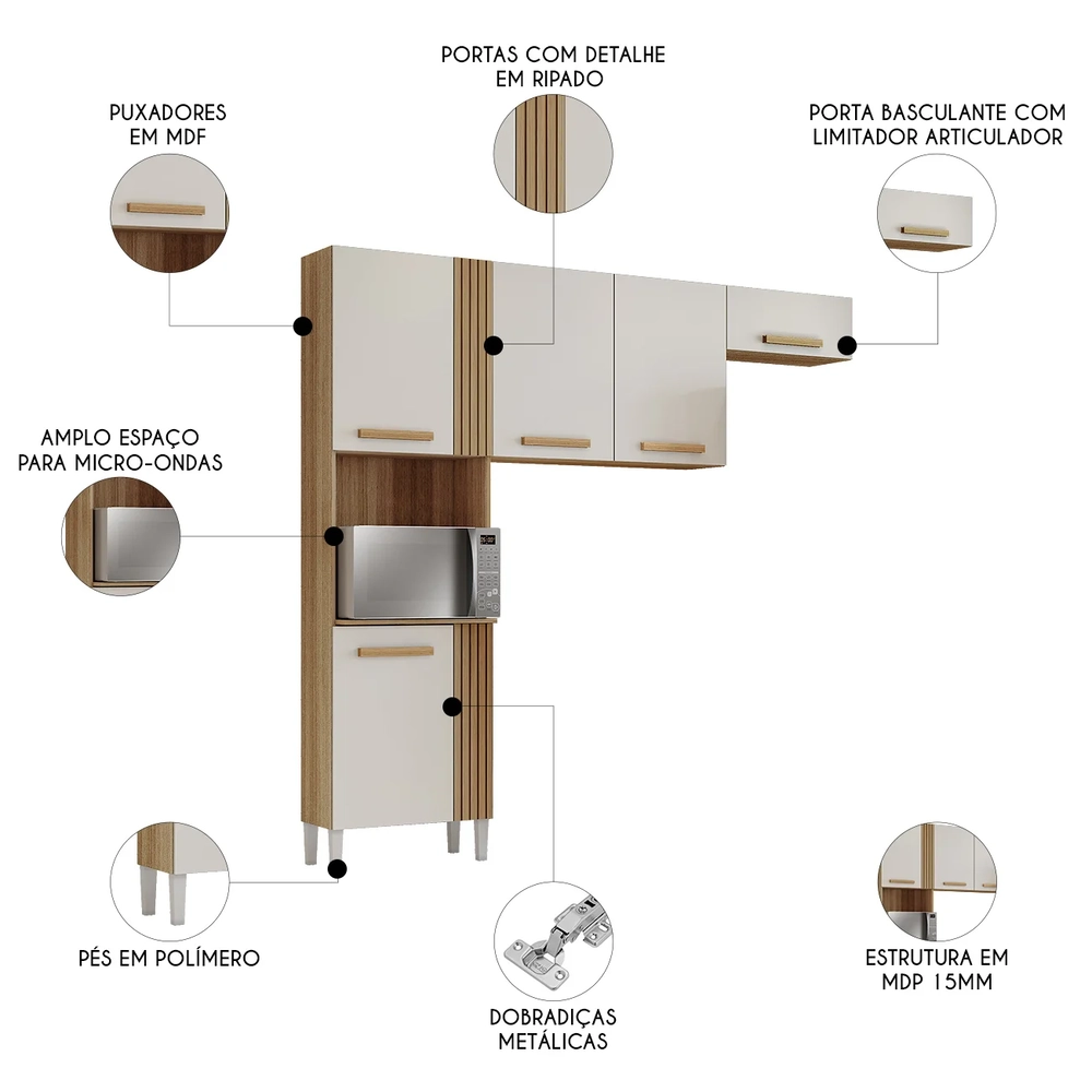 Armário de Cozinha Compacta 210cm Hanna Atacama/Off White A15 - Mpozenato
