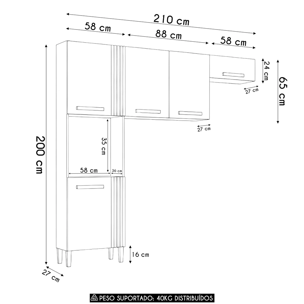 Armário de Cozinha Compacta 210cm Hanna Atacama/Off White A15 - Mpozenato