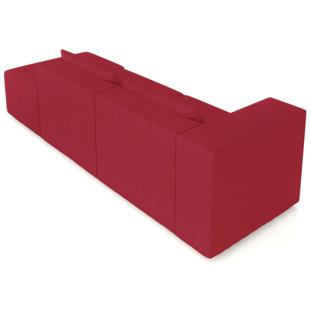 Sofá 4 Lugares 323cm Com Puff Direito Fay Veludo Vermelho Z55 - Mpozenato