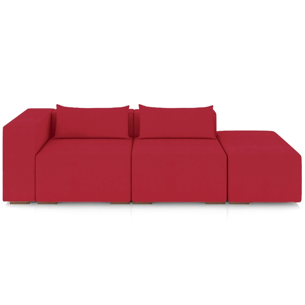 Sofá 4 Lugares 323cm Com Puff Direito Fay Veludo Vermelho Z55 - Mpozenato