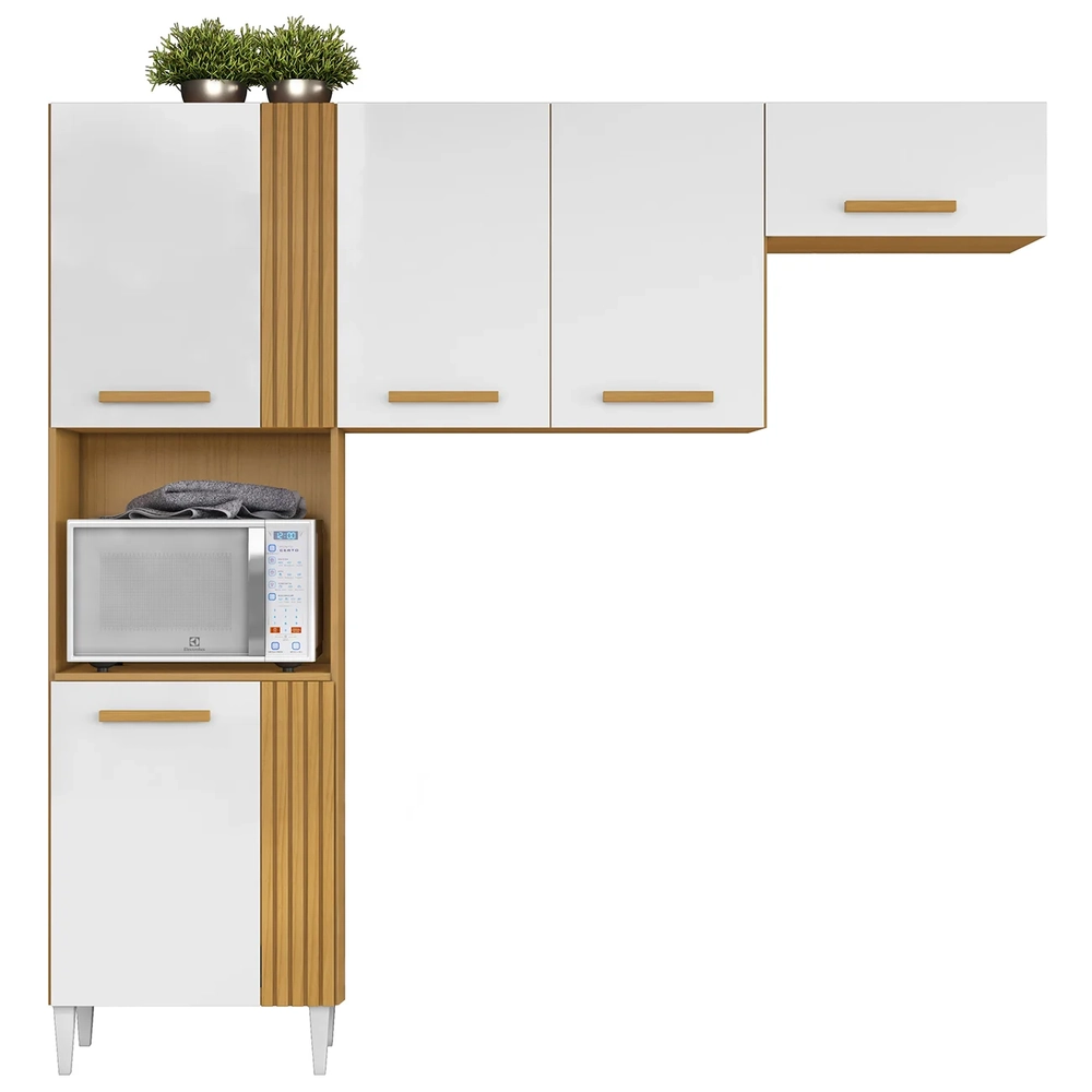 Armário de Cozinha Compacta 210cm Hanna Cinamomo/Branco A15 - Mpozenato