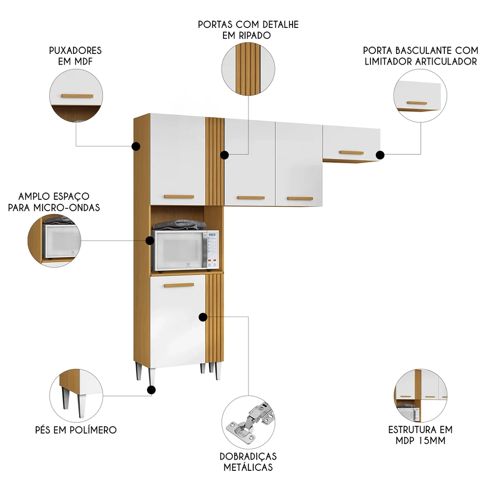 Armário de Cozinha Compacta 210cm Hanna Cinamomo/Branco A15 - Mpozenato