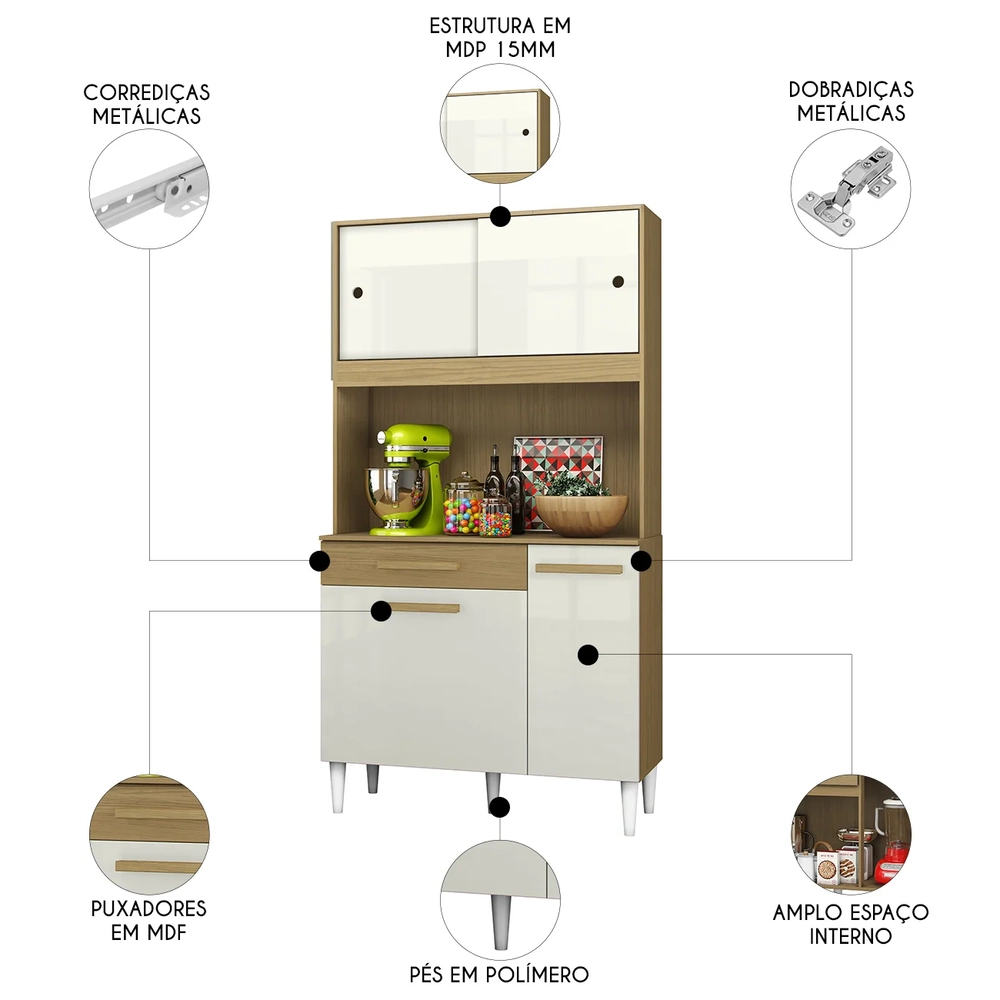 Cozinha Compacta 91cm Com Tampo Bayek Atacama/Off White A15 - Mpozenato