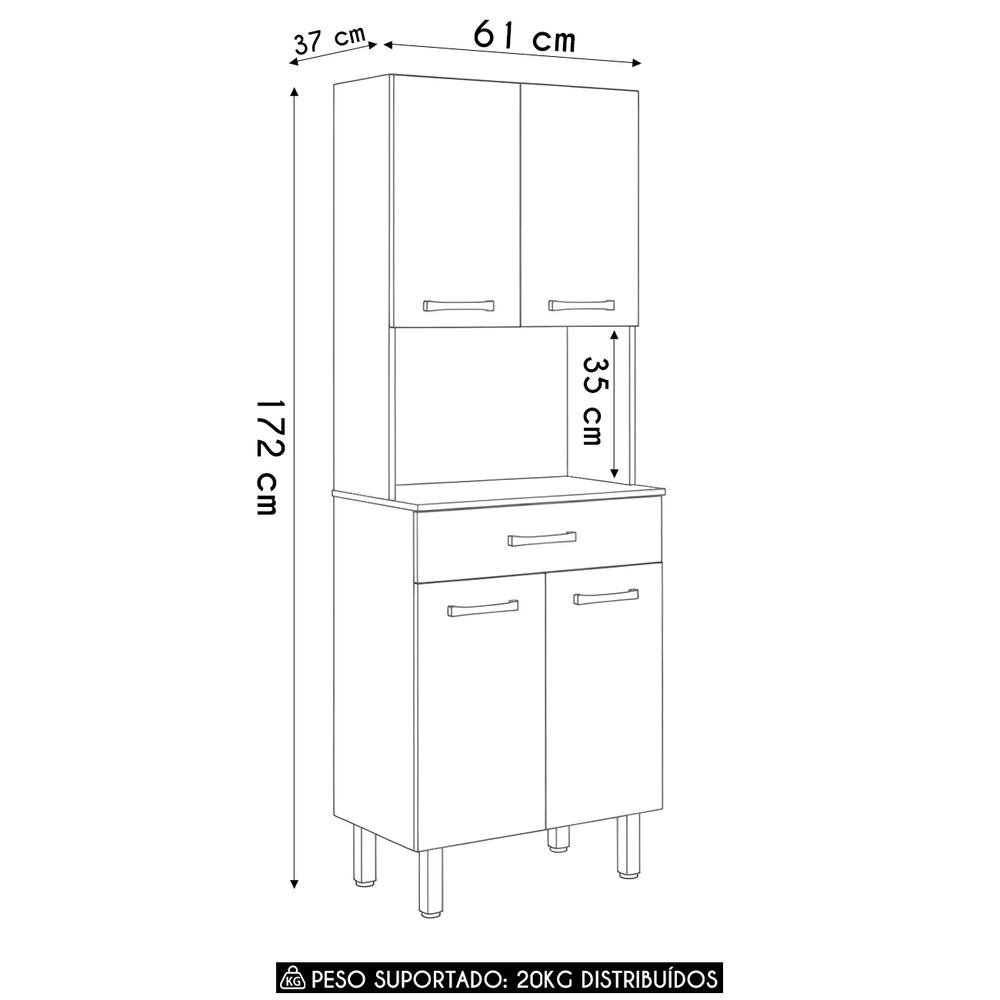 Armário de Cozinha Paneleiro 61cm 4 Portas Alexios Branco A15 - Mpozenato