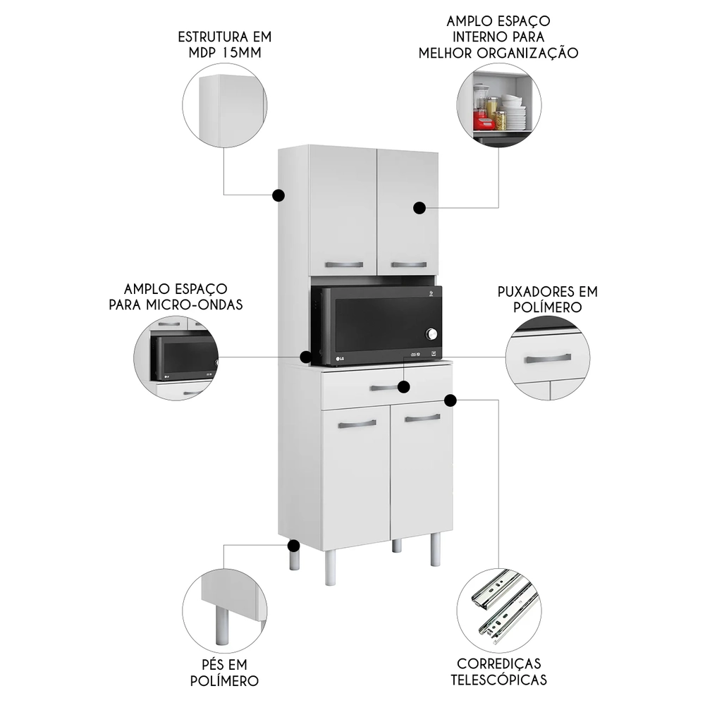 Armário de Cozinha Paneleiro 61cm 4 Portas Alexios Branco A15 - Mpozenato