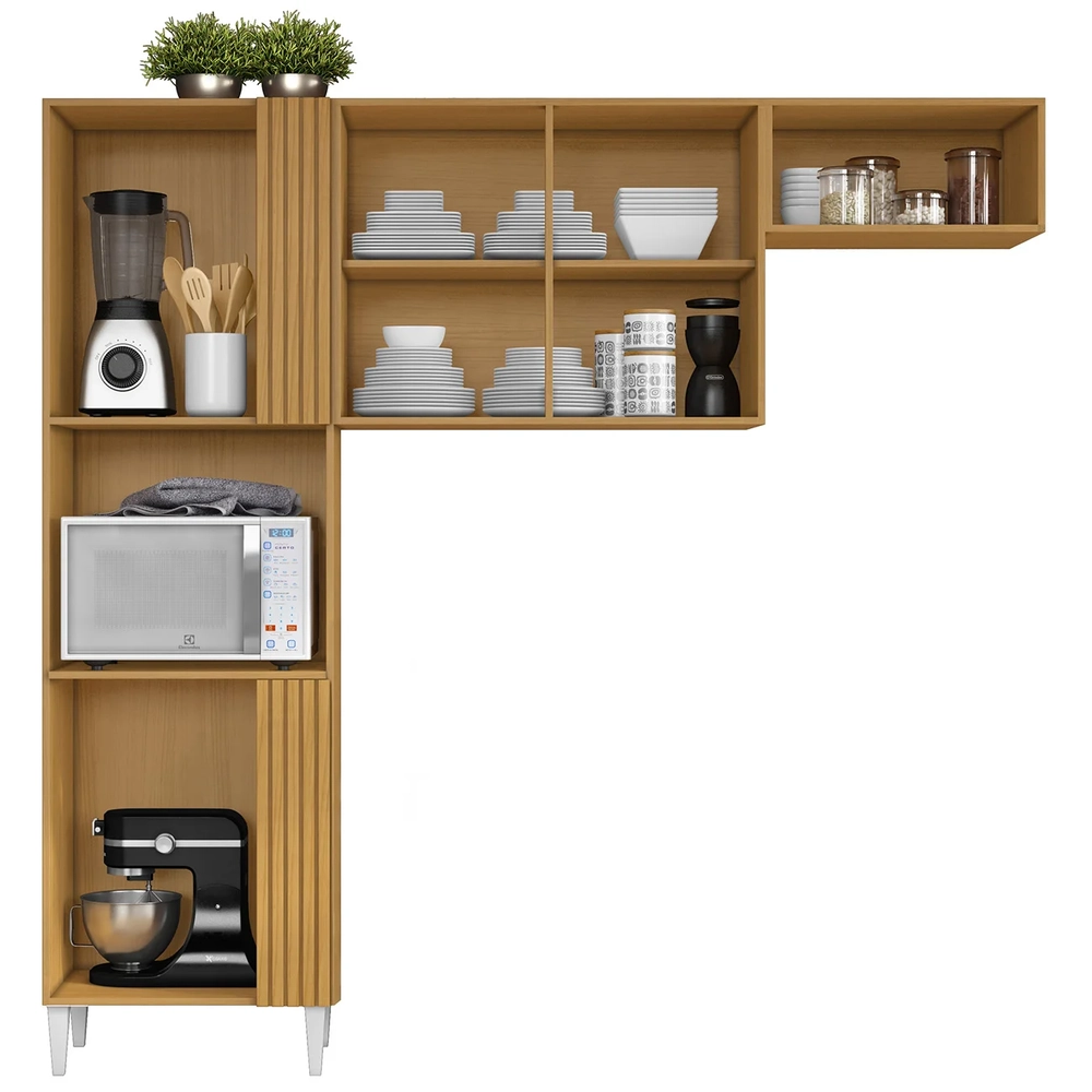 Armário de Cozinha 210cm Com Tampo Hanna Cinamomo/Branco A15  - Mpozenato