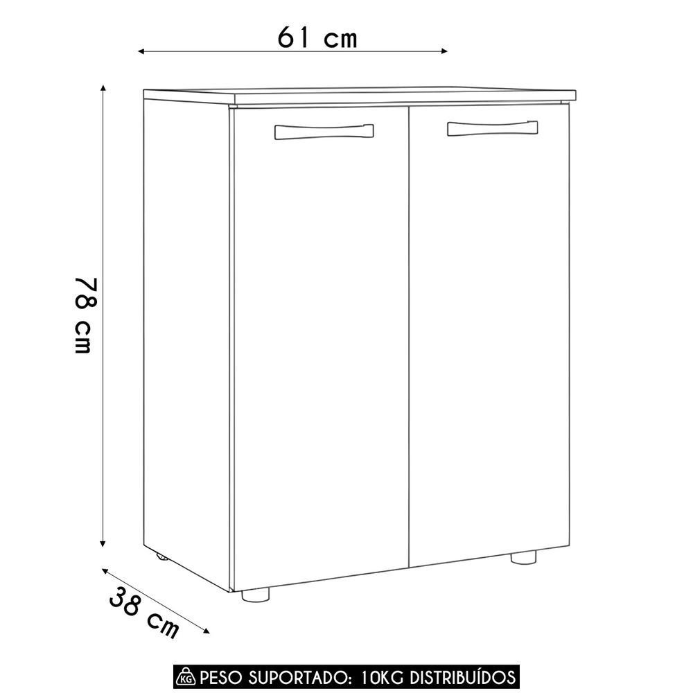 Balcão de Cozinha Com Tampo 61cm 2 Portas Cesare Branco A15 - Mpozenato