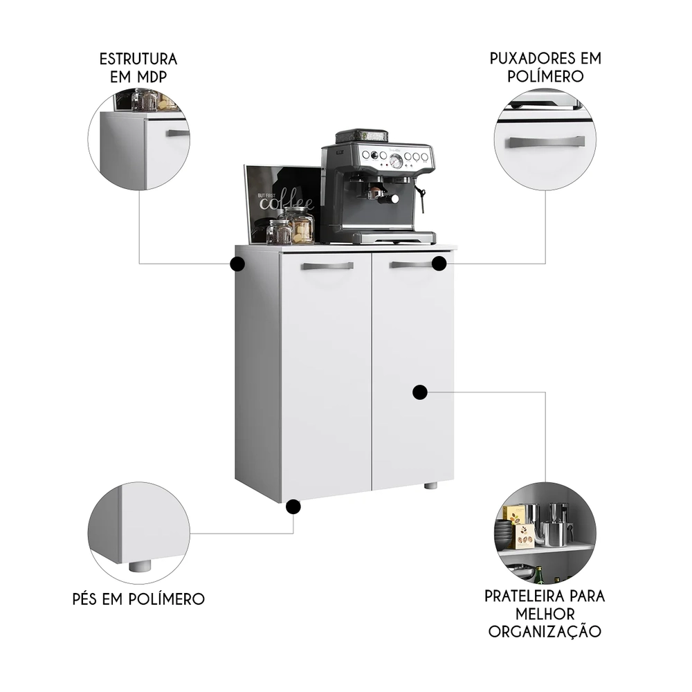 Balcão de Cozinha Com Tampo 61cm 2 Portas Cesare Branco A15 - Mpozenato