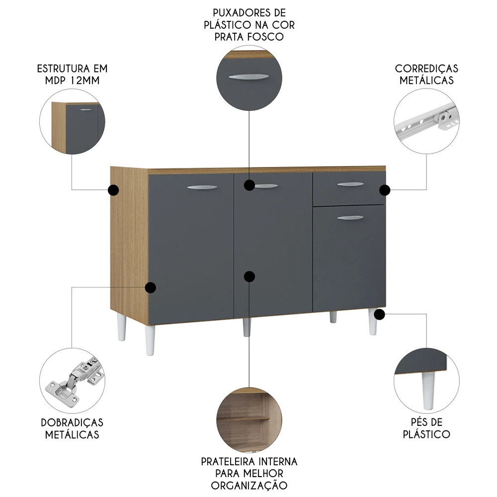 Balcão de Cozinha Para Pia 120cm Classic Damasco/Cinza Z46 - Mpozenato