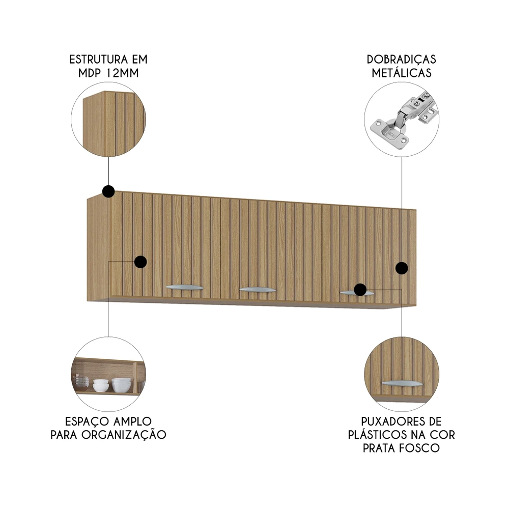 Armário de Cozinha Aéreo 120cm Classic Ripado Damasco Z46 - Mpozenato