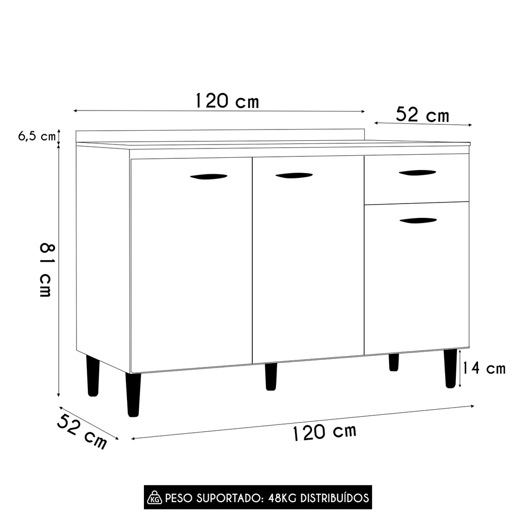 Balcão de Cozinha Com Tampo 120cm Classic Damasco/Cinza Z46 - Mpozenato