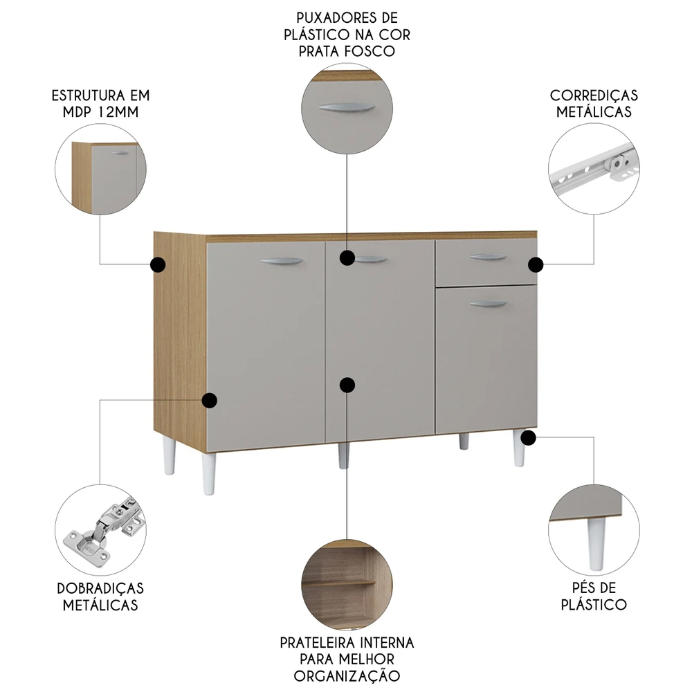 Balcão de Cozinha Para Pia 120cm Classic Damasco/Off Z46 - Mpozenato