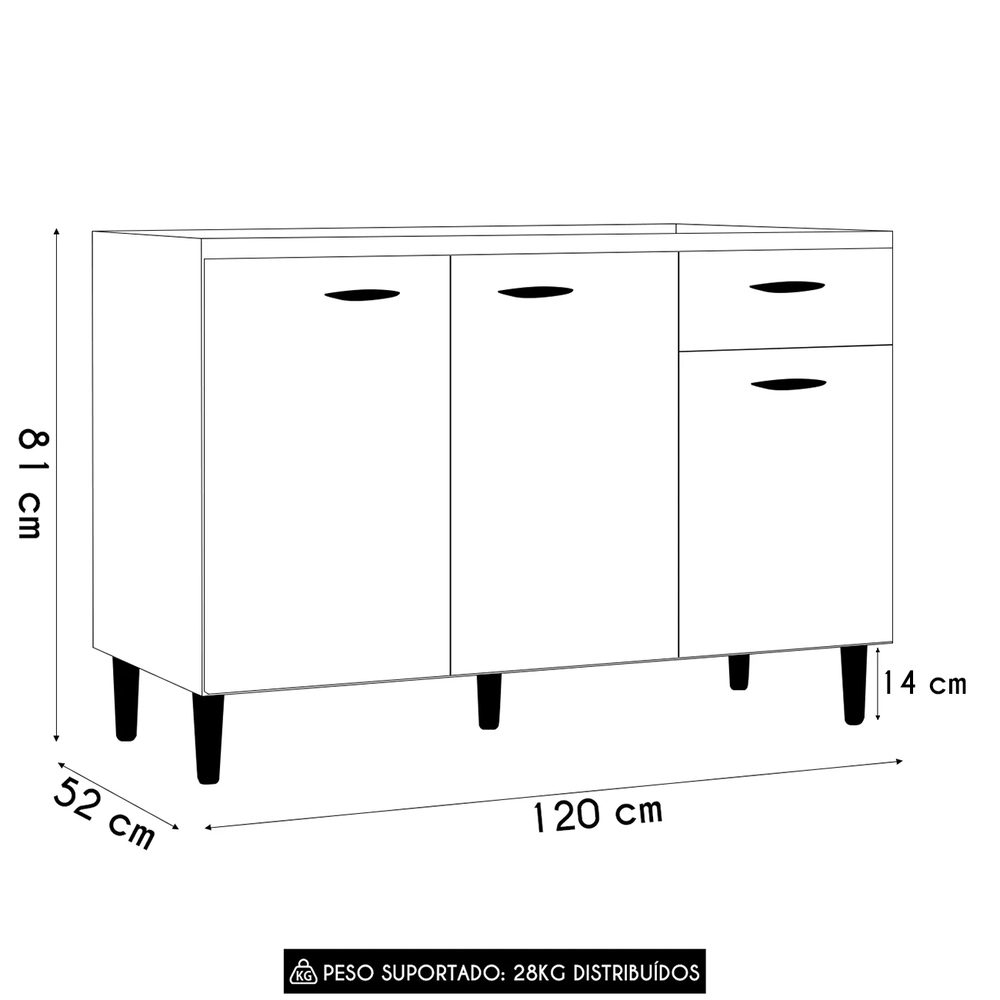 Balcão de Cozinha Para Pia 120cm Classic Damasco/Off Z46 - Mpozenato
