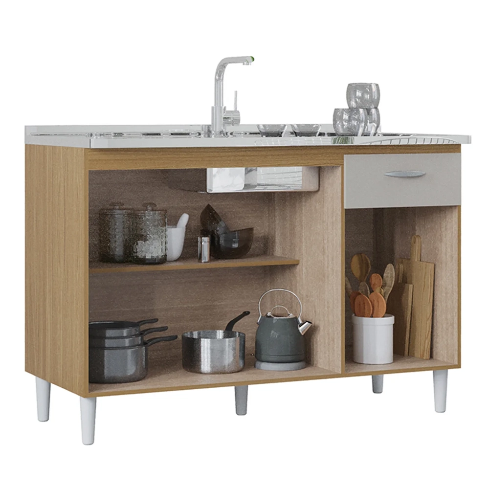 Balcão de Cozinha Com Pia 120cm Classic Damasco/Off Z46 - Mpozenato