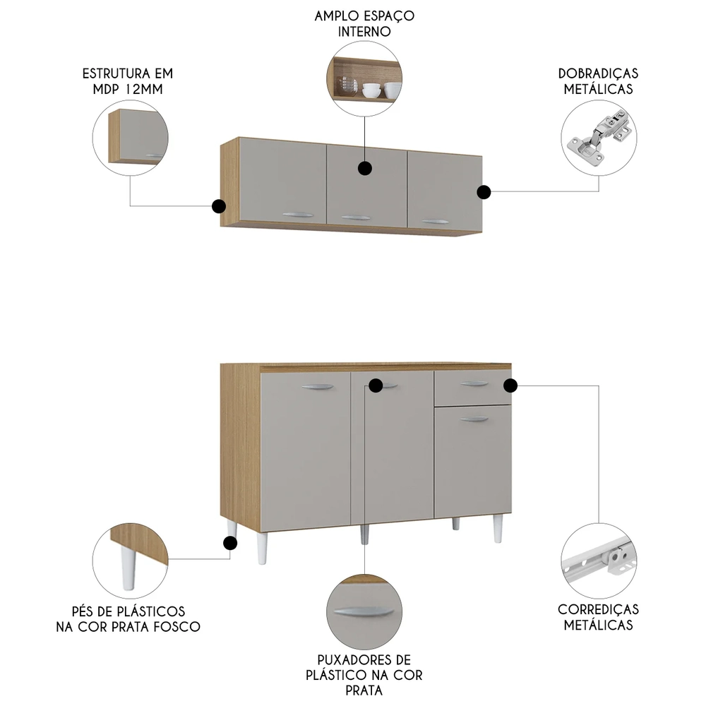 Armário de Cozinha e Balcão 120cm Classic Damasco/Off White Z46 - Mpozenato