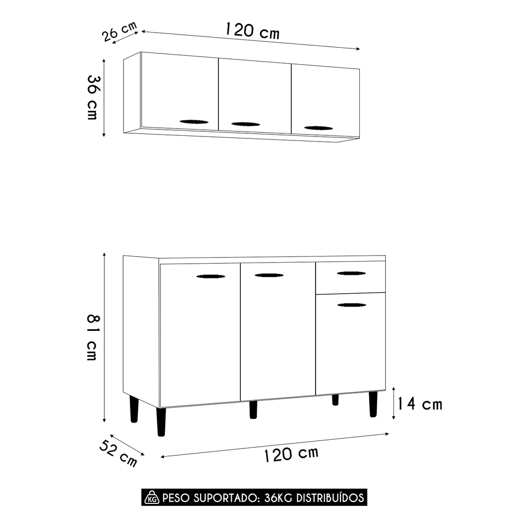 Armário de Cozinha e Balcão 120cm Classic Ripado Damasco/Off Z46 - Mpozenato