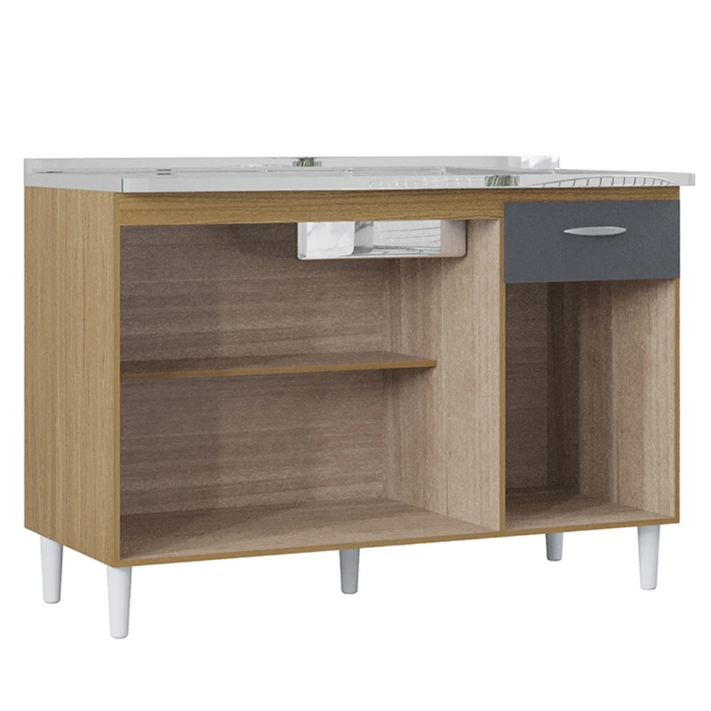 Balcão de Cozinha Com Pia 120cm Classic Damasco/Cinza Z46 - Mpozenato