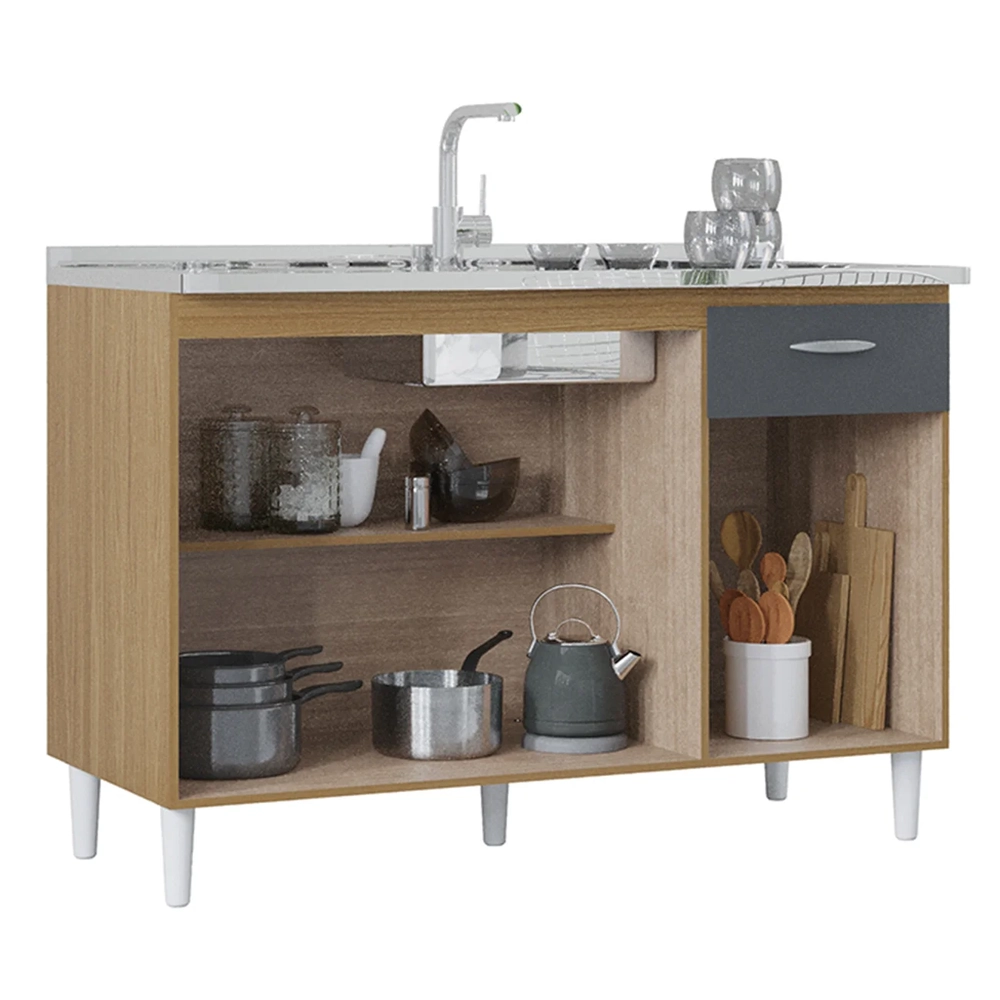 Balcão de Cozinha Com Pia 120cm Classic Damasco/Cinza Z46 - Mpozenato