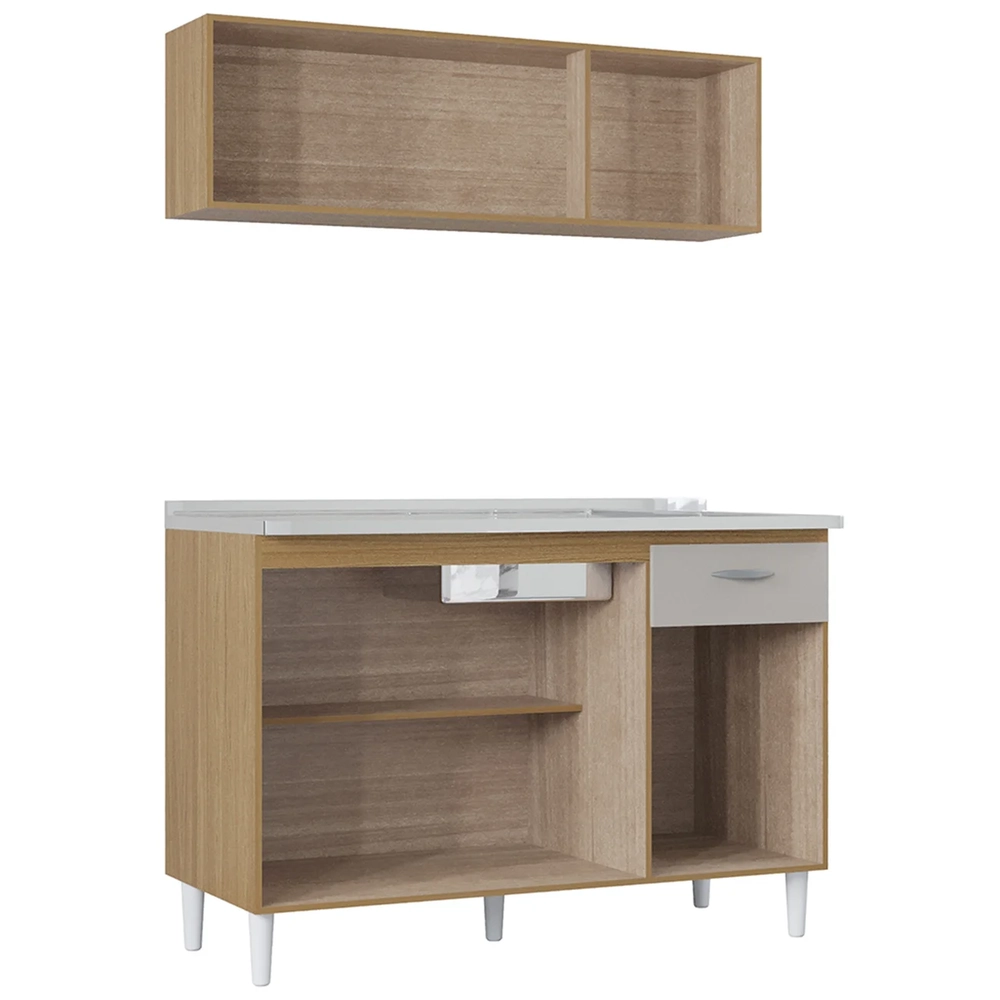 Armário e Balcão com Pia 120cm Classic Ripado Damasco/Off Z46 - Mpozenato