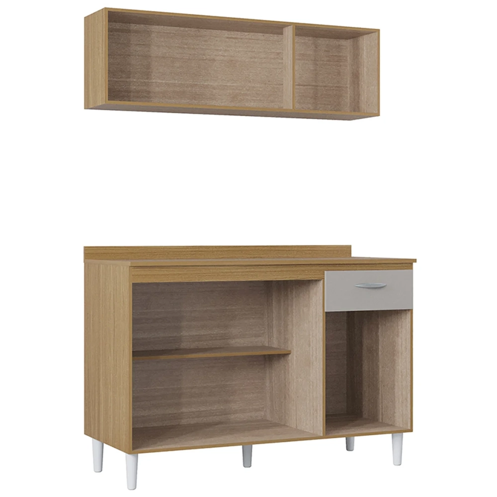 Armário e Balcão com Tampo 120cm Classic Ripado Damasco/Off Z46 - Mpozenato