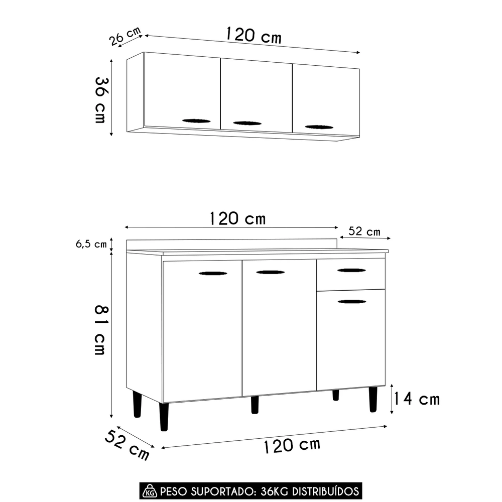 Armário e Balcão com Tampo 120cm Classic Ripado Damasco/Off Z46 - Mpozenato