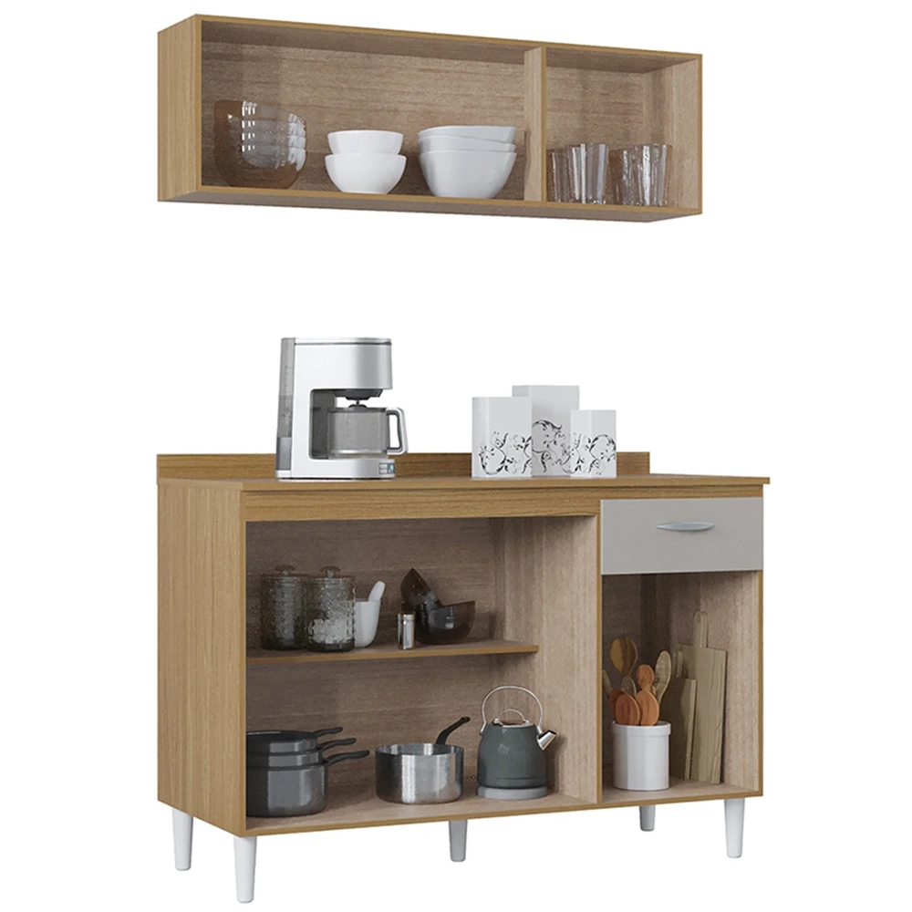 Armário e Balcão com Tampo 120cm Classic Damasco/Off White Z46 - Mpozenato