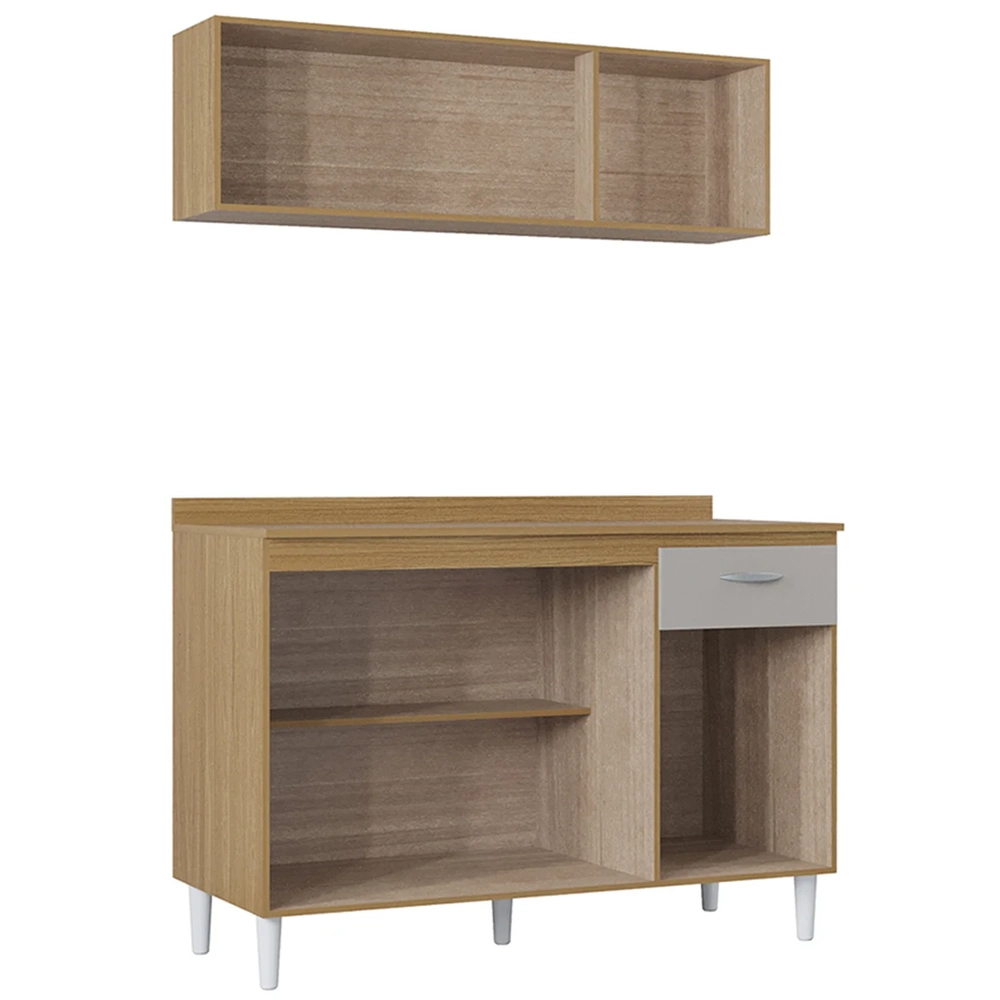 Armário e Balcão com Tampo 120cm Classic Damasco/Off White Z46 - Mpozenato