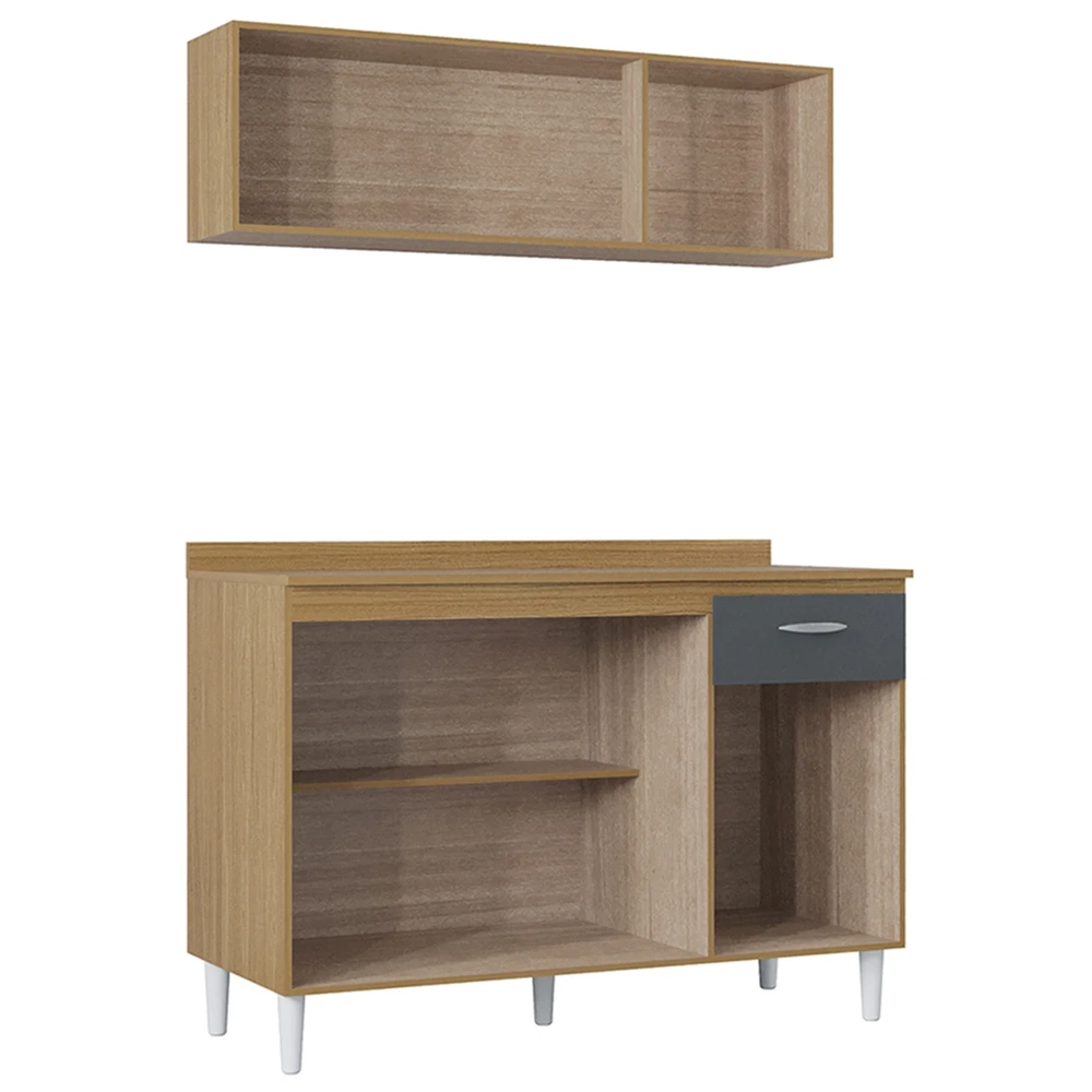 Armário e Balcão com Tampo 120cm Classic Ripado Damasco Cinza Z46 - Mpozenato