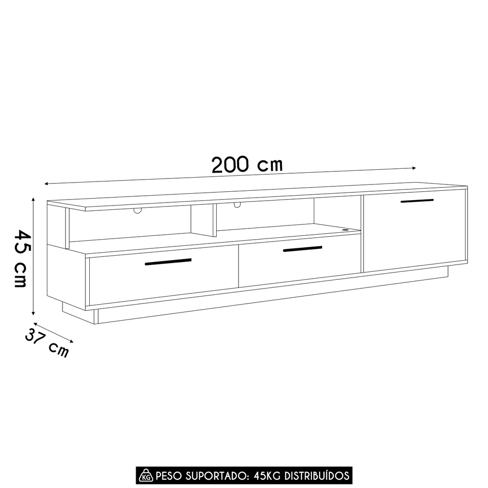 Rack TV 75 Pol 200cm Com LED 1 Porta Sira Mel/Arenas A05 - Mpozenato