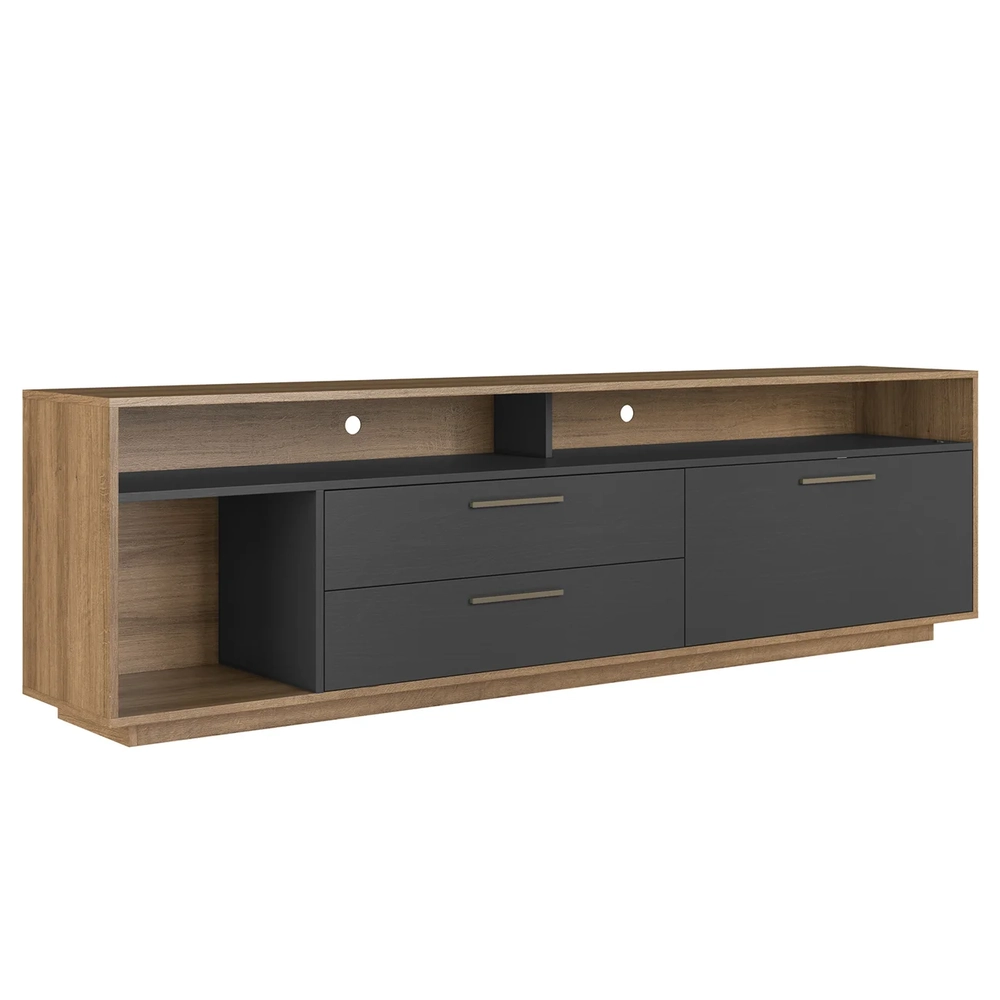 Rack TV 75 Pol 200cm Com LED 1 Porta Mova Mel/Grafite A05 - Mpozenato