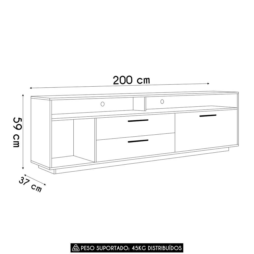 Rack TV 75 Pol 200cm Com LED 1 Porta Mova Mel/Arenas A05 - Mpozenato