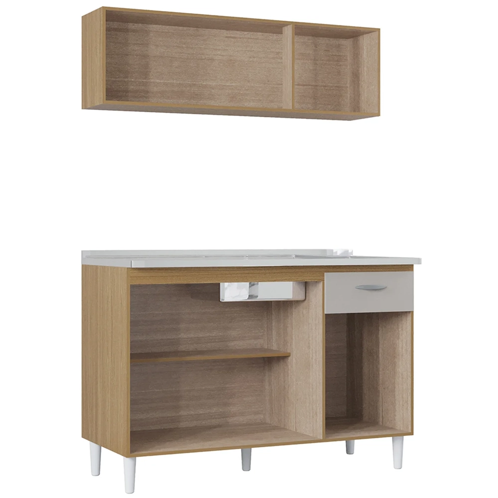 Armário e Balcão com Pia 120cm Classic Damasco/Off White Z46 - Mpozenato