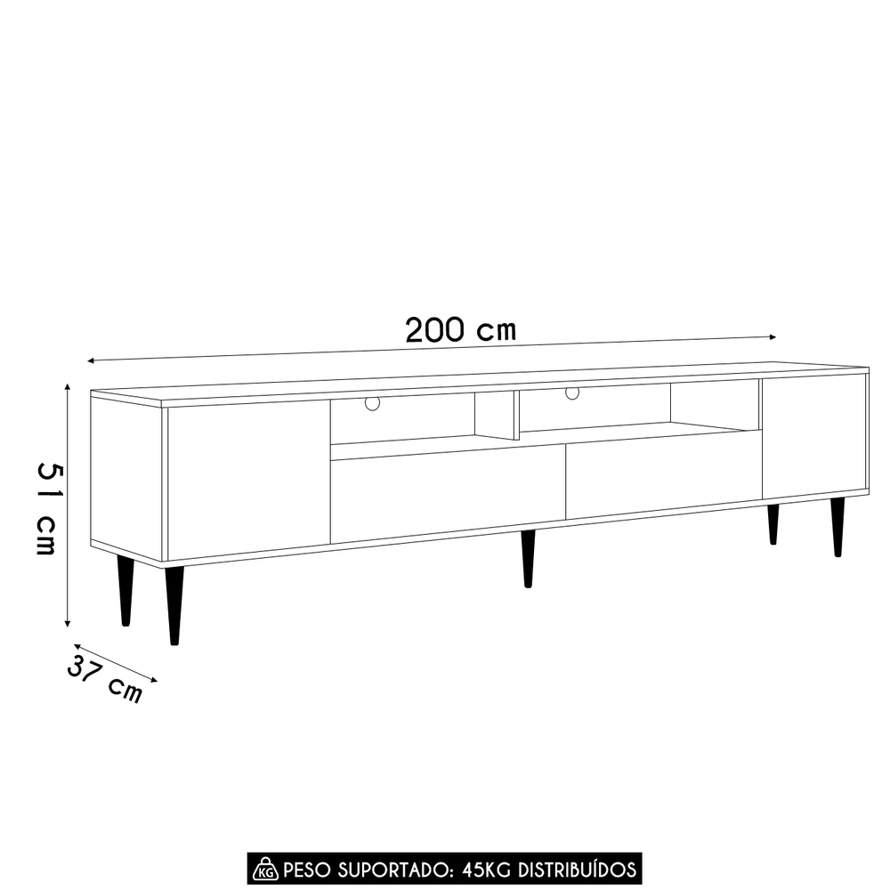 Rack TV 75 Pol 200cm Com LED Pés Palito Caza Mel/Arenas A05 - Mpozenato