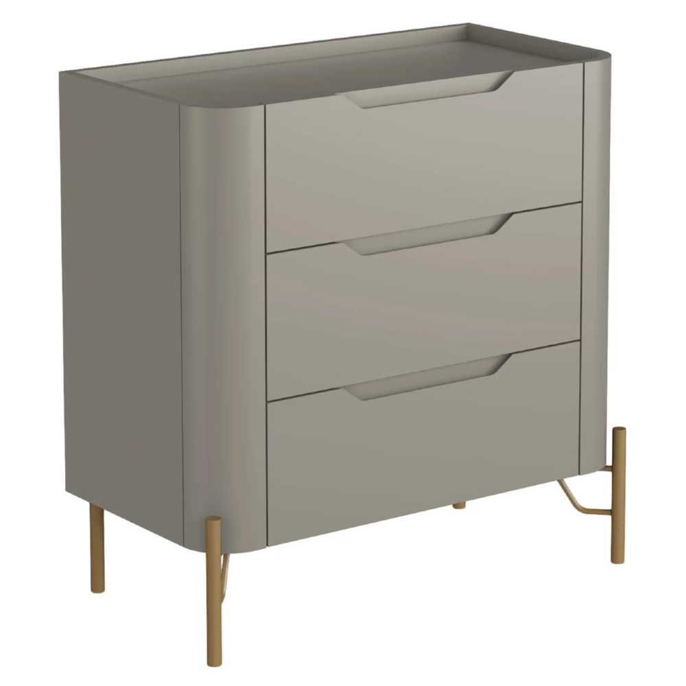 Mesa Cabeceira Quarto 68cm 3 Gavetas Blen Grigio/Dourado I06 - Mpozenato