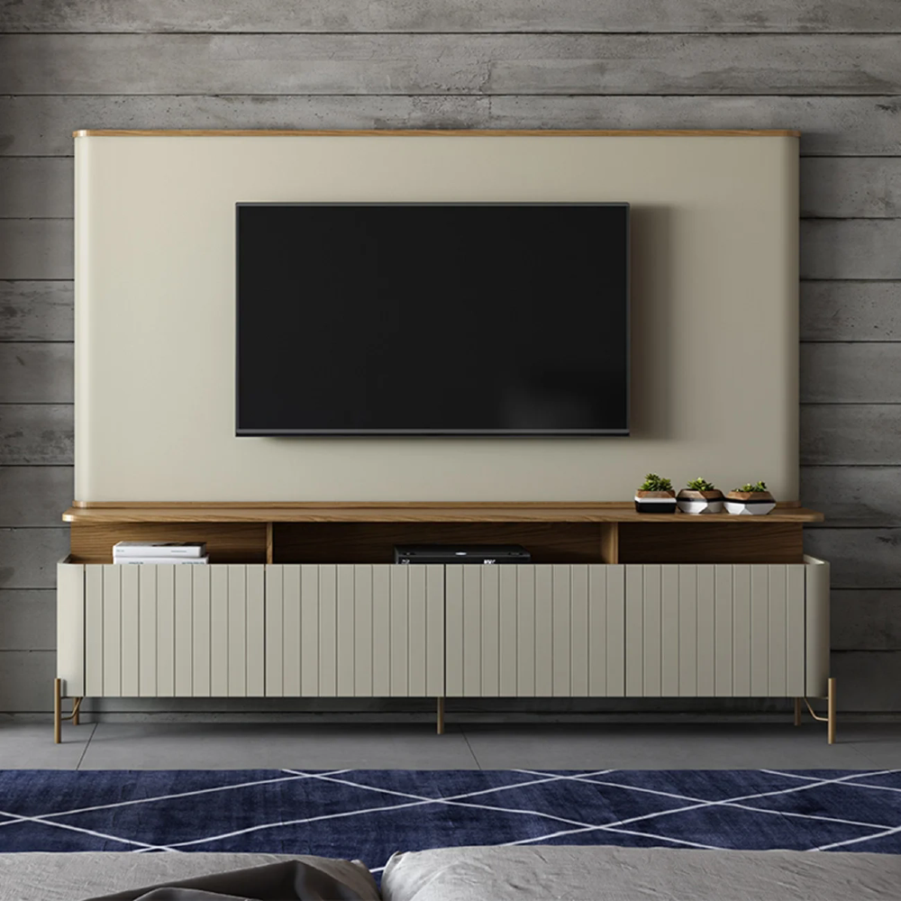 Painel TV 55 Pol e Rack Sala Porta Brise Blen Louro/Luna/Dourado I06 - Mpozenato
