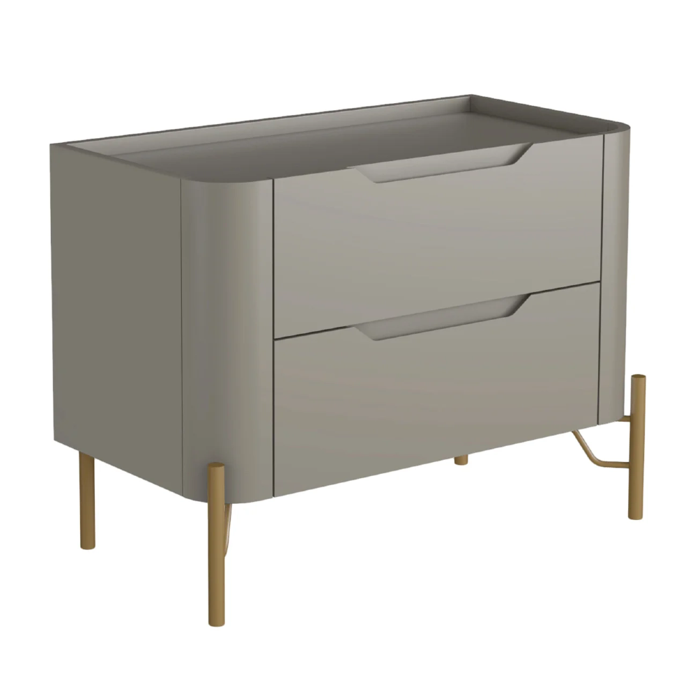 Mesa Cabeceira Quarto 68cm 2 Gavetas Becca Grigio/Dourado I06 - Mpozenato