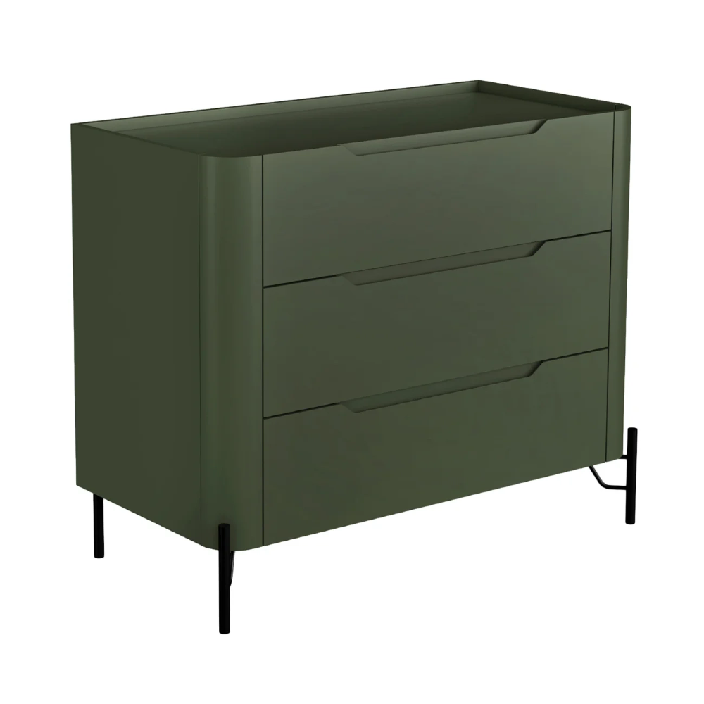 Cômoda Quarto 97cm Solteiro 3 Gavetas Becca Musgo/Preto I06 - Mpozenato