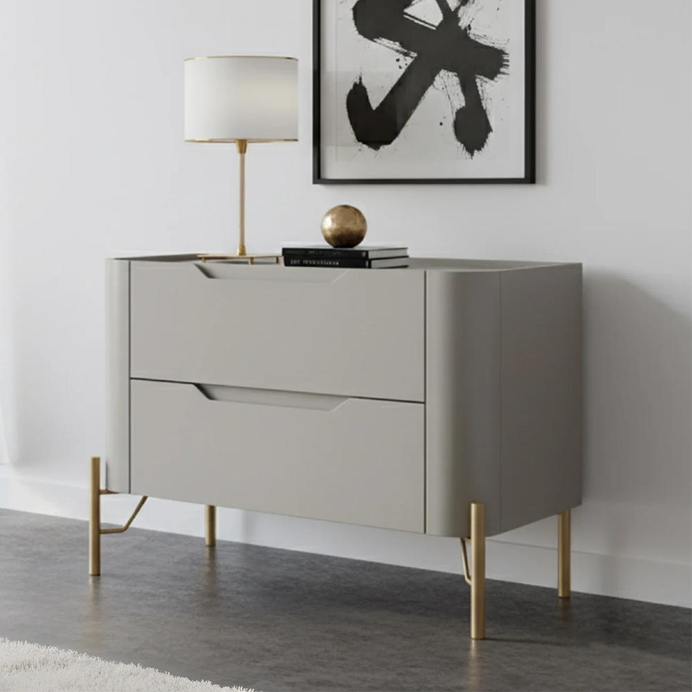 Mesa Cabeceira Para Quarto 68cm Kit 2 Becca Grigio/Dourado I06 - Mpozenato