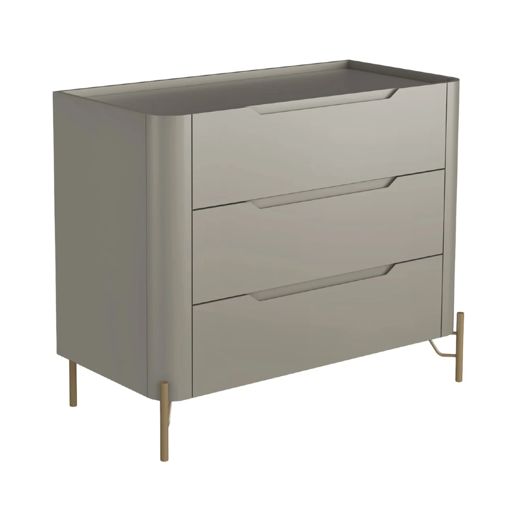 Cômoda Quarto 97cm Solteiro 3 Gavetas Becca Grigio/Dourado I06 - Mpozenato